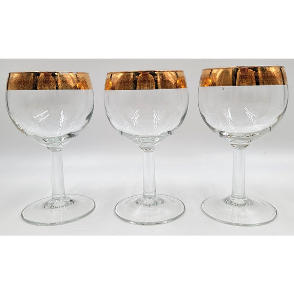 Wine Glasses Gold Trim Scrolling Pattern 5 1/8" France Lot of 3 - Picture 3 of 6